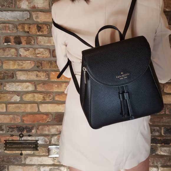 Kate Spade Medium Flap Backpack BLACK LEILA NWT - Picture 2 of 13